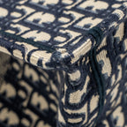 DIOR LARGE BOOK TOTE OBLIQUE EMBROIDERY ECRU/BLUE