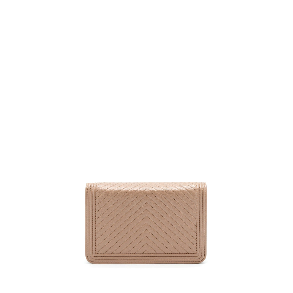 CHANEL CHEVRON BOY WALLET ON CHAIN CAVIAR DARK BEIGE RUTHENIUM HARDWARE