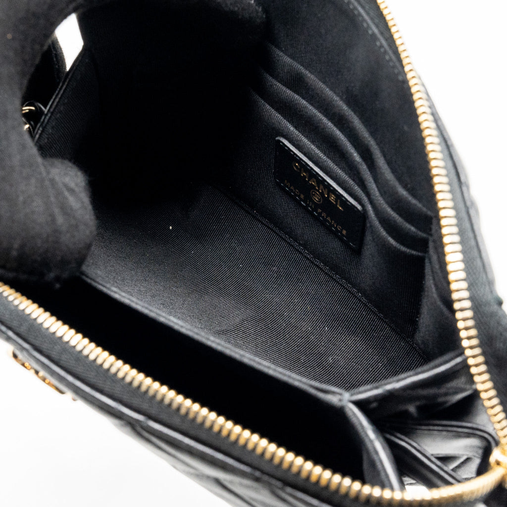 CHANEL COCO CHARMS QUILTED POUCH BAG LAMBSKIN BLACK GHW