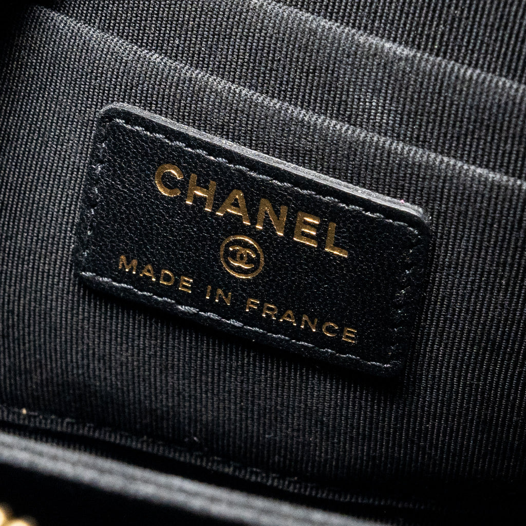 CHANEL COCO CHARMS QUILTED POUCH BAG LAMBSKIN BLACK GHW