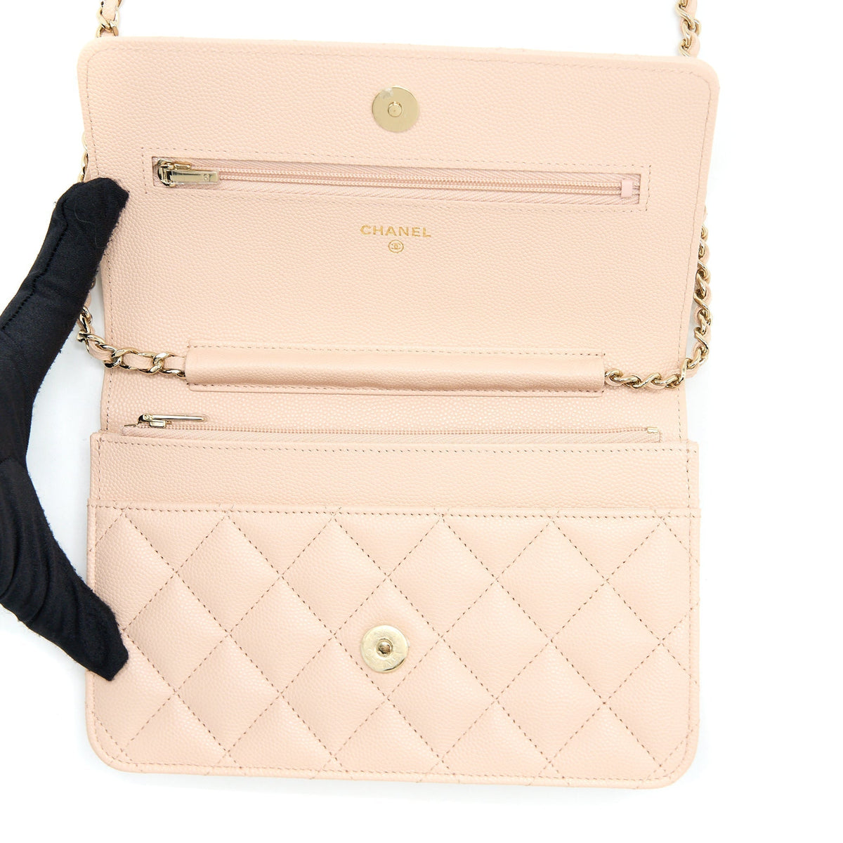 CHANEL CLASSIC WALLET ON CHAIN CAVIAR LIGHT PINK LGHW (MICROCHIP)