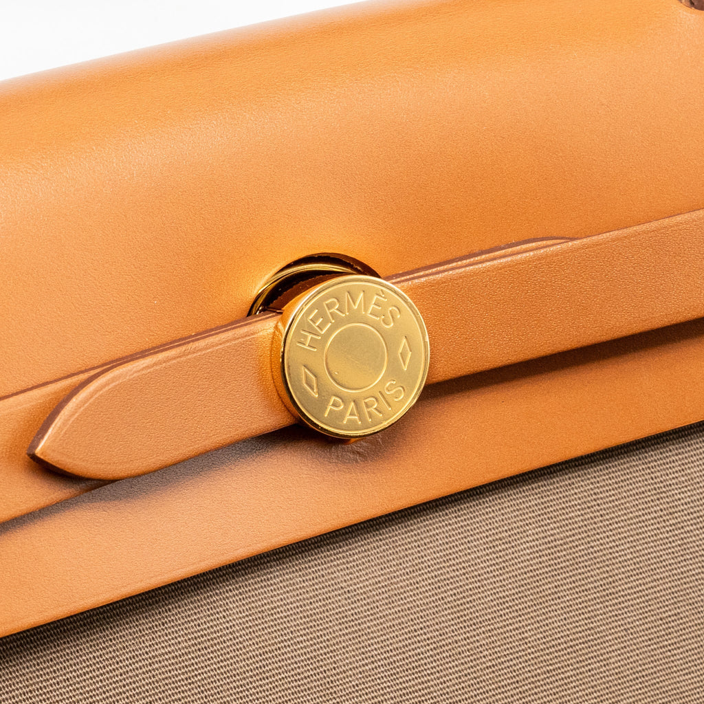 Hermes Herbag 31 zip bag canvas / hunter leather etoupe / dune / fauve GHW