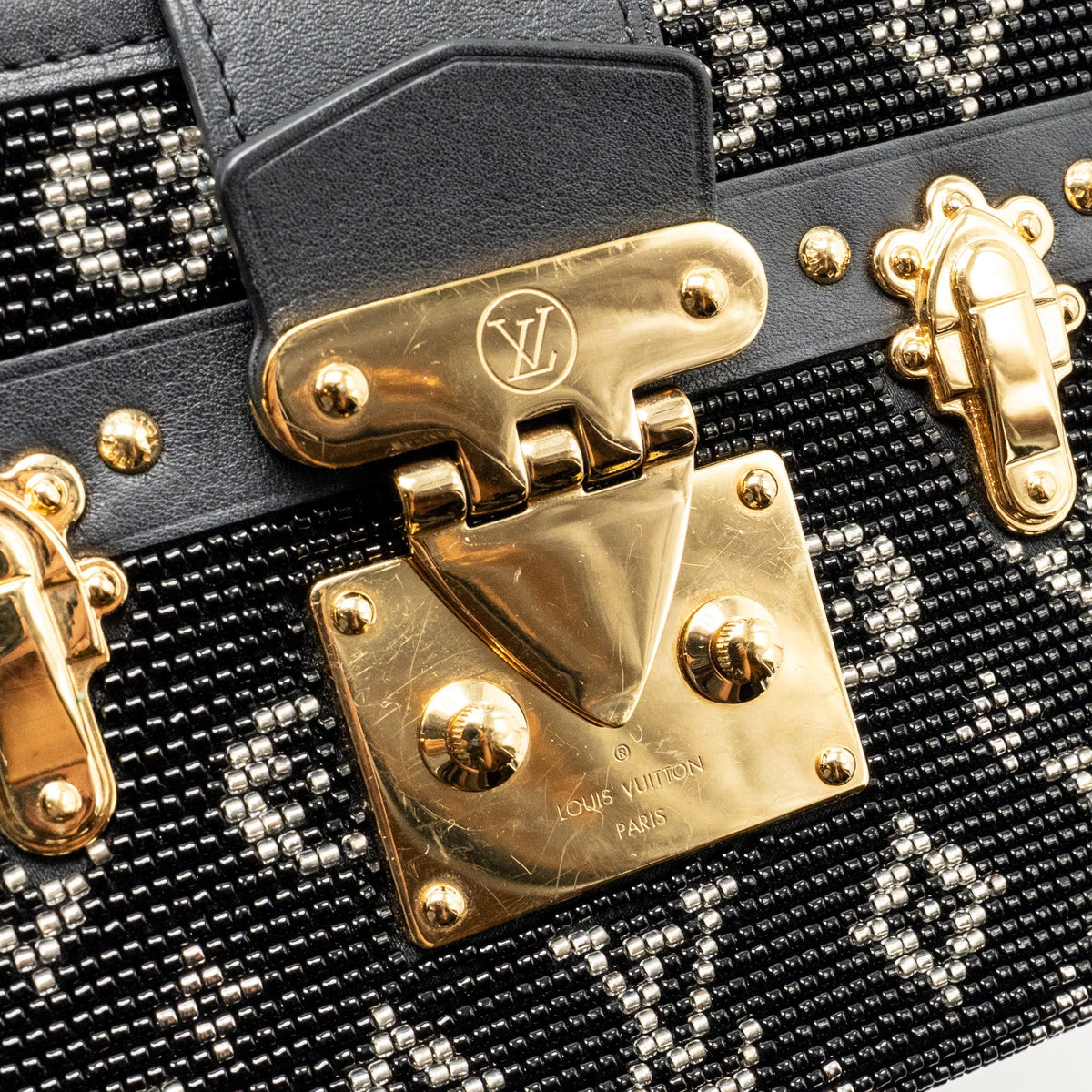 Louis Vuitton Petite Malle Bag Beads Embroidered Monogram/Leather Black GHW