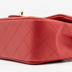 CHANEL TOP HANDLE MINI RECTANGULAR FLAP BAG LAMBSKIN RED LGHW (MICROCHIP)