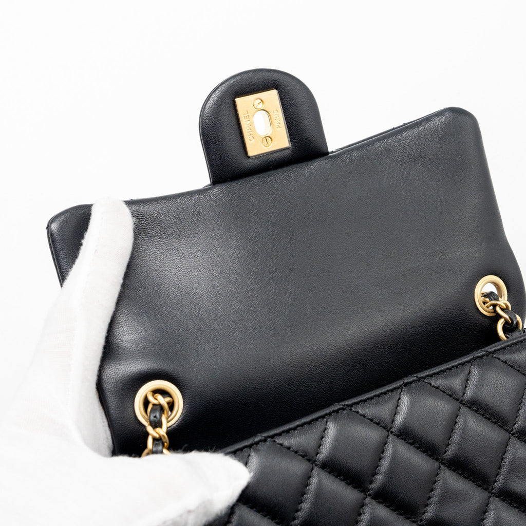 CHANEL PEARL CRUSH MINI RECTANGULAR FLAP BAG LAMBSKIN BLACK GHW (MICROCHIP)