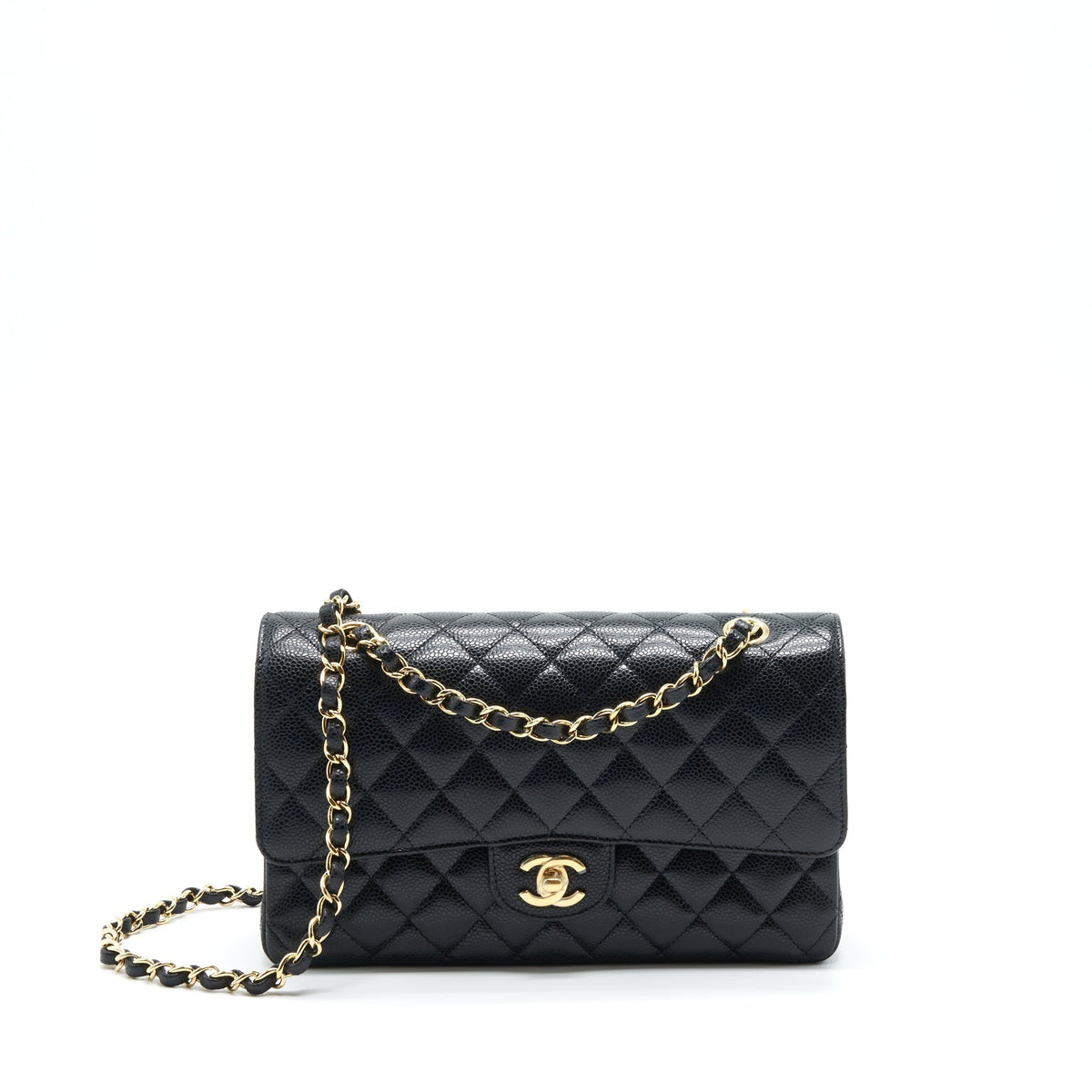 CHANEL MEDIUM CLASSIC DOUBLE FLAP BAG CAVIAR BLACK GHW (MICROCHIP)