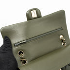 CHANEL 22K MEDIUM CLASSIC DOUBLE FLAP BAG LAMBSKIN OLIVE GREEN LGHW(MICROCHIP)