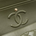 CHANEL 22K MEDIUM CLASSIC DOUBLE FLAP BAG LAMBSKIN OLIVE GREEN LGHW(MICROCHIP)