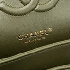 CHANEL 22K MEDIUM CLASSIC DOUBLE FLAP BAG LAMBSKIN OLIVE GREEN LGHW(MICROCHIP)
