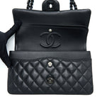 CHANEL MEDIUM CLASSIC DOUBLE FLAP BAG LAMBSKIN SO BLACK WITH BLACK HARDWARE (MICROCHIP)