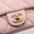 CHANEL QUILTED FLAP BAG WITH HEART CHARM ON CHAIN LAMBSKIN LIGHT PINK GHW (MICROCHIP)