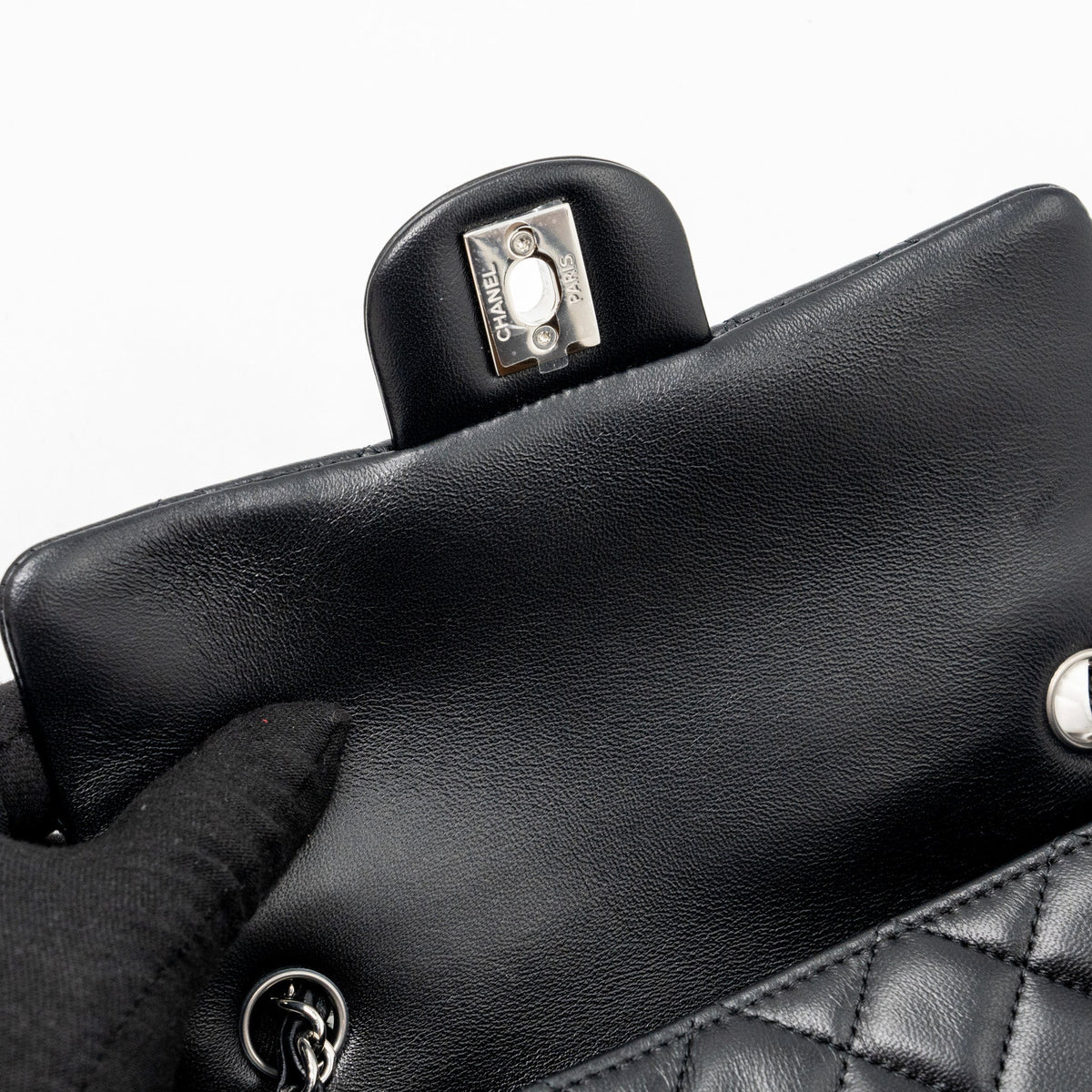 CHANEL MINI RECTANGULAR FLAP BAG LAMBSKIN BLACK SHW (MICROCHIP)