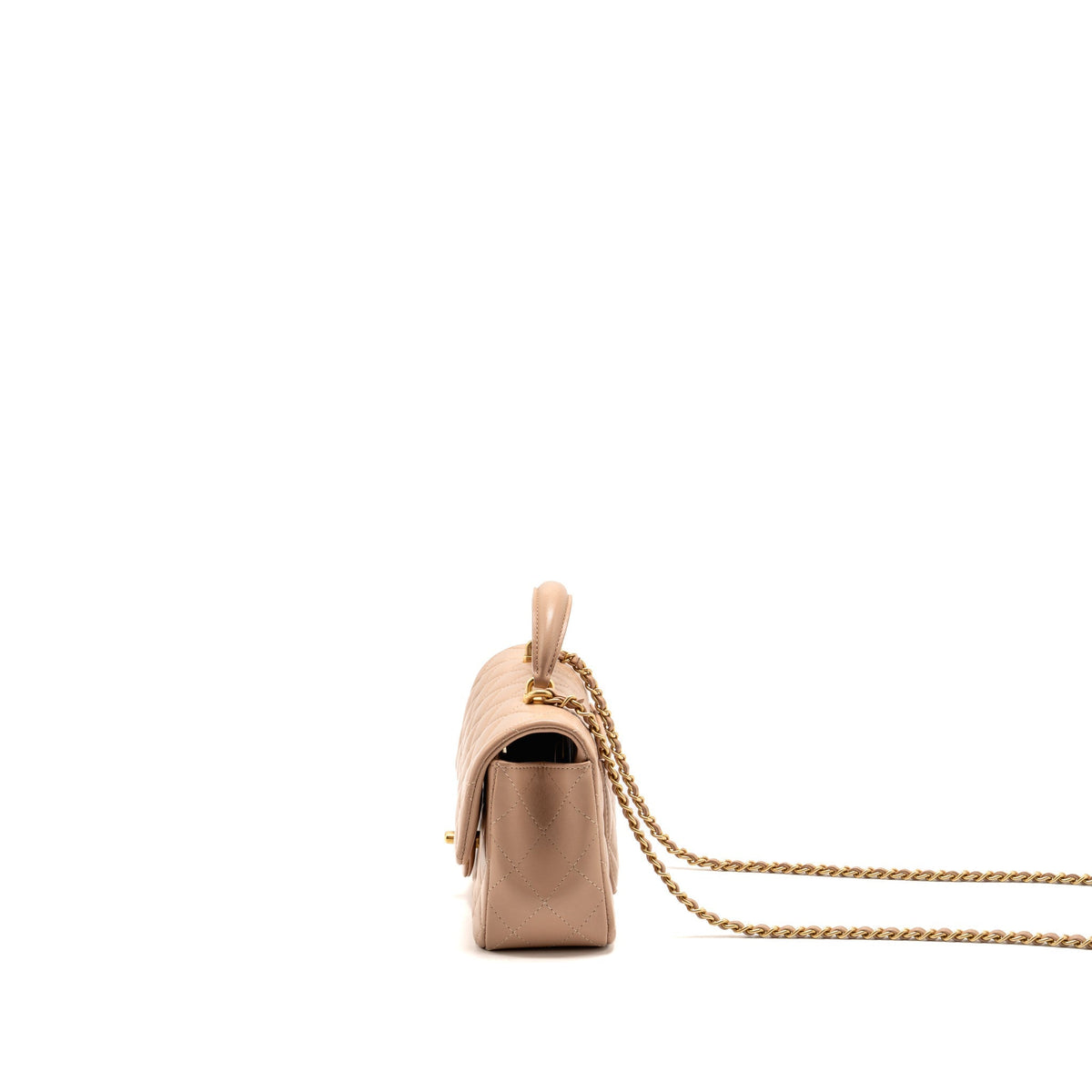 Chanel Top Handle Mini Rectangular Flap Bag Lambskin Beige GHW (Microchip)