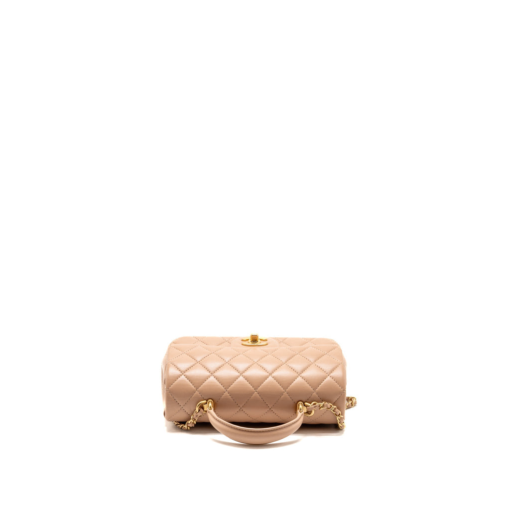 Chanel Top Handle Mini Rectangular Flap Bag Lambskin Beige GHW (Microchip)