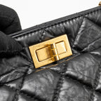 CHANEL 2.55 REISSUE TOTE BAG QUILTED AGED CALFSKIN BLACK GHW