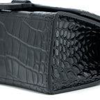 BALENCIAGA HOURGLASS XS CROC-EMBOSSED CALFSKIN SO BLACK