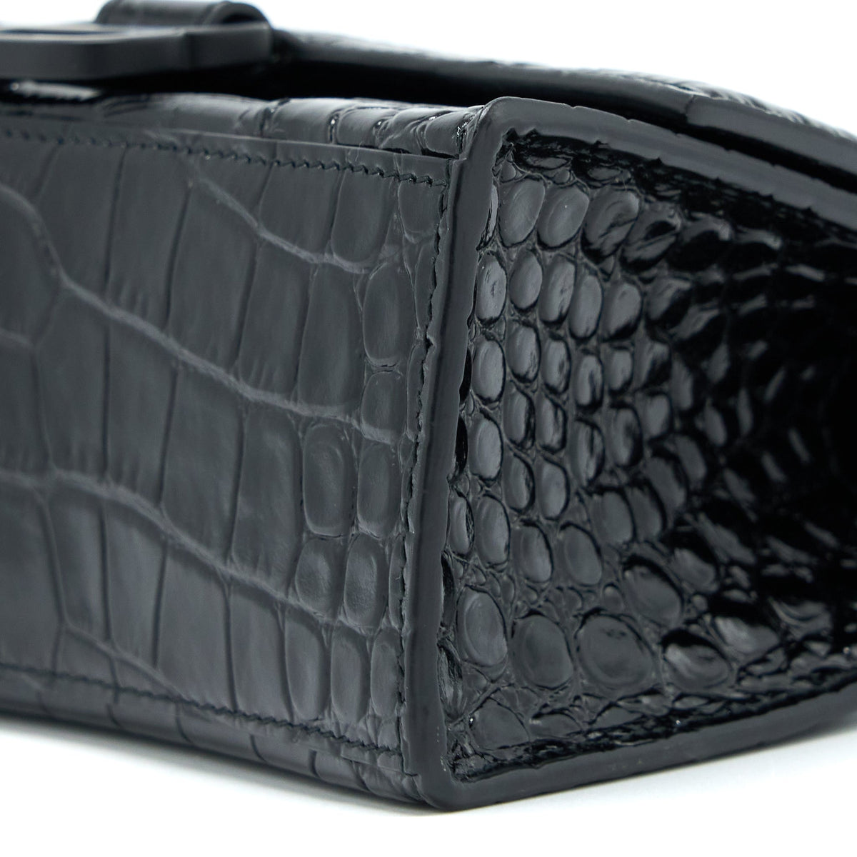 BALENCIAGA HOURGLASS XS CROC-EMBOSSED CALFSKIN SO BLACK