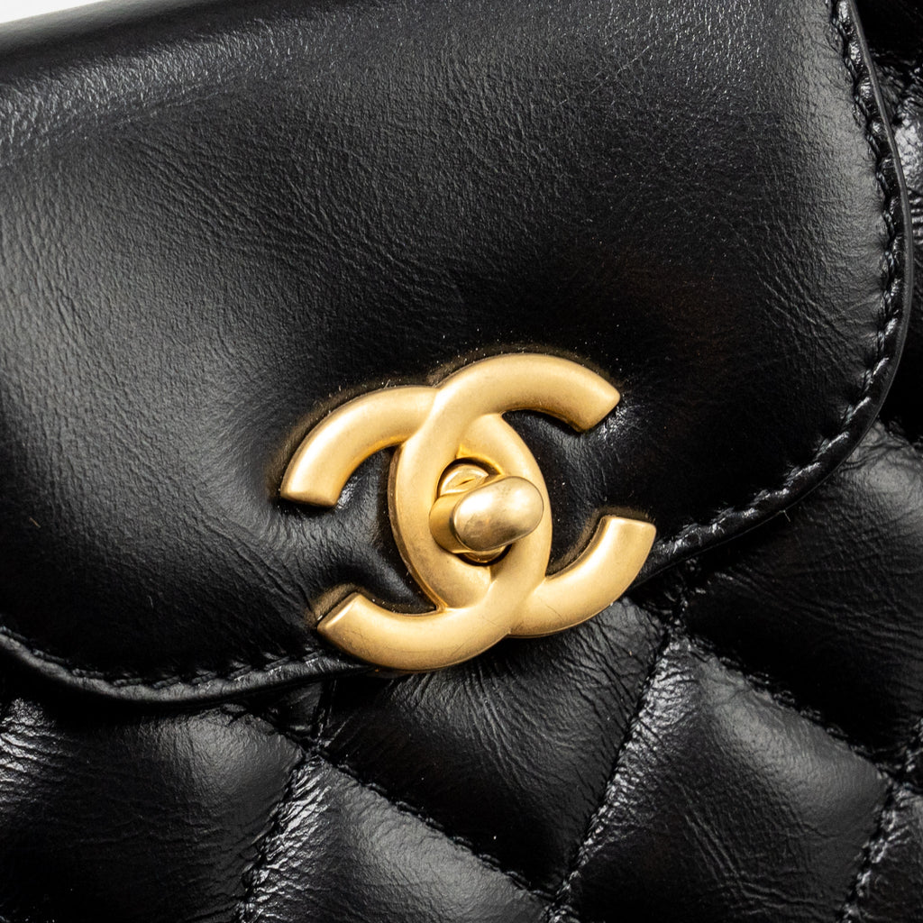 CHANEL MINI KELLY SHOPPING TOTE BAG CALFSKIN BLACK GHW (MICROCHIP)