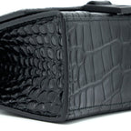 BALENCIAGA HOURGLASS XS CROC-EMBOSSED CALFSKIN SO BLACK