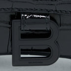 BALENCIAGA HOURGLASS XS CROC-EMBOSSED CALFSKIN SO BLACK
