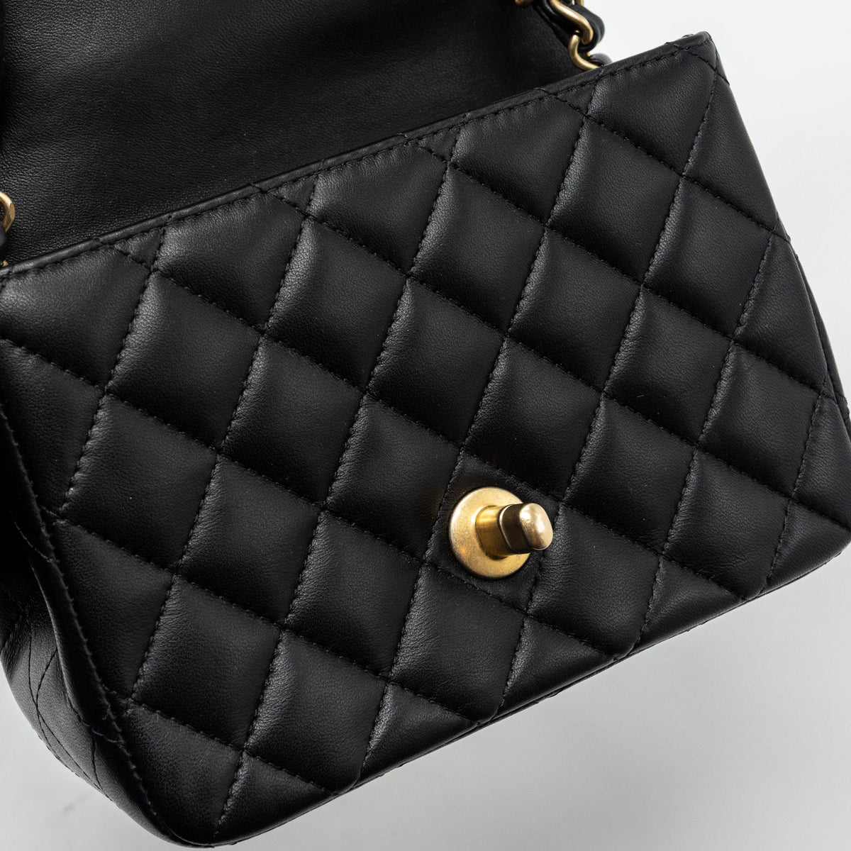 CHANEL CLASSIC MINI SQUARE FLAP BAG LAMBSKIN BLACK BRUSHED GHW