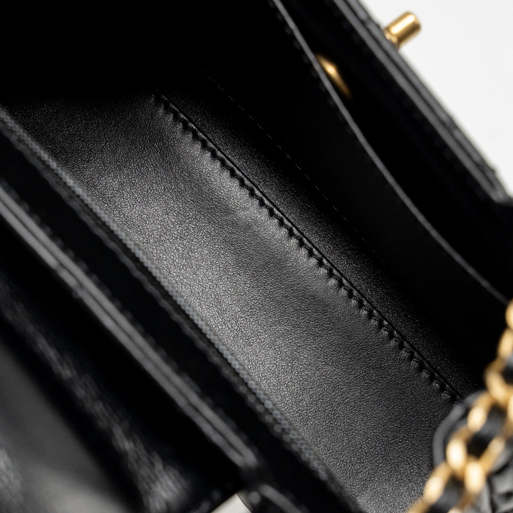 CHANEL MINI KELLY SHOPPING TOTE BAG CALFSKIN BLACK GHW (MICROCHIP)
