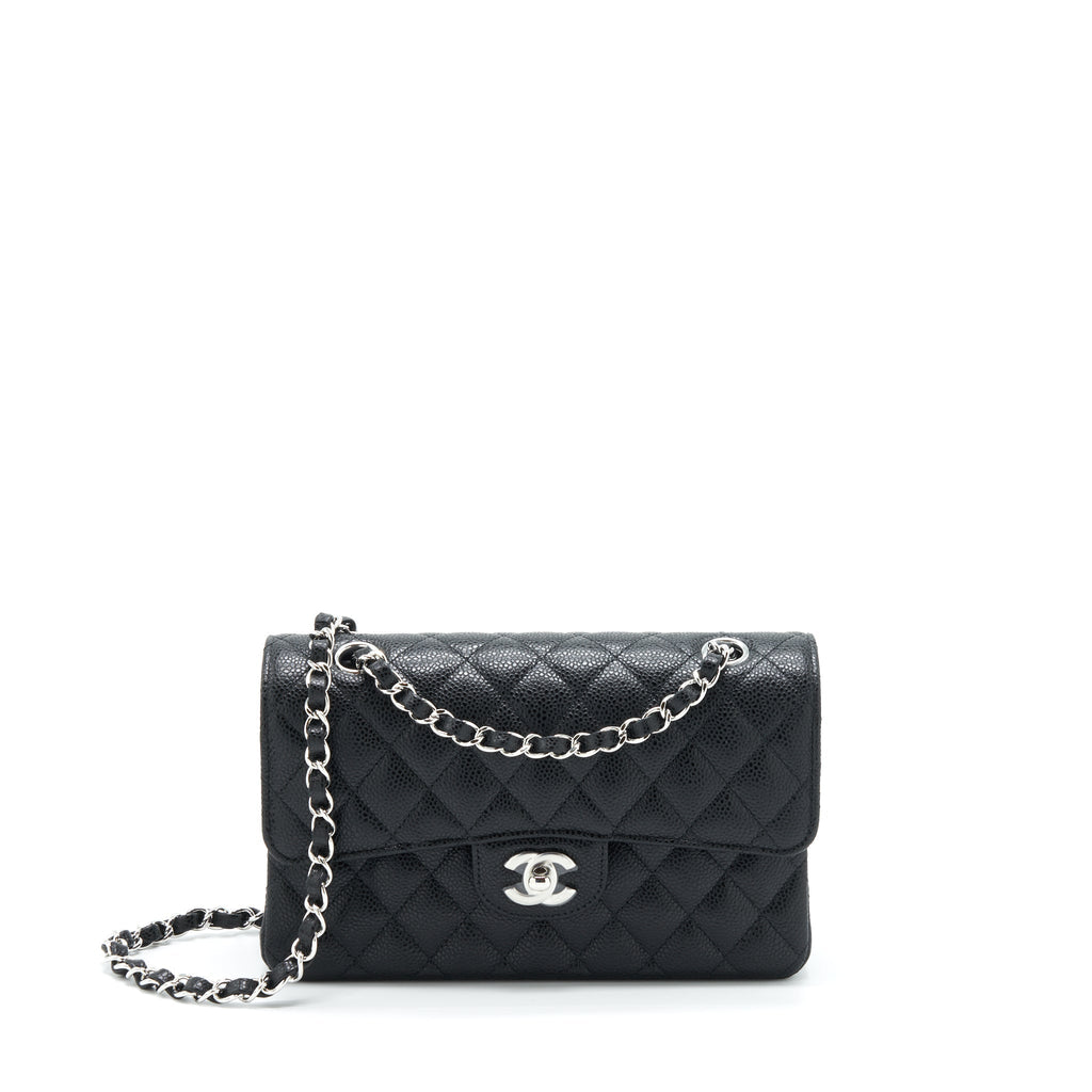 CHANEL SMALL CLASSIC DOUBLE FLAP BAG CAVIAR BLACK SHW (MICROCHIP)