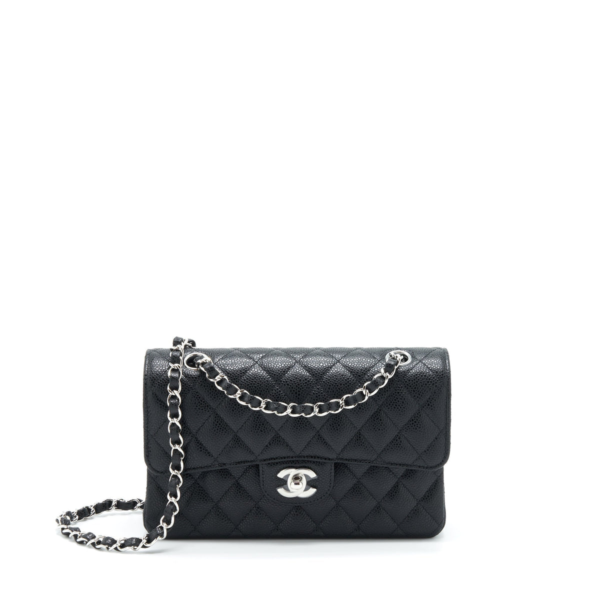 CHANEL SMALL CLASSIC DOUBLE FLAP BAG CAVIAR BLACK SHW (MICROCHIP)