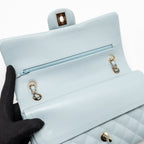 CHANEL MEDIUM CLASSIC DOUBLE FLAP BAG CAVIAR LIGHT BLUE LGHW (MICROCHIP)