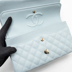 CHANEL MEDIUM CLASSIC DOUBLE FLAP BAG CAVIAR LIGHT BLUE LGHW (MICROCHIP)
