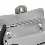 CHANEL 22A SMALL CLASSIC DOUBLE FLAP BAG LAMBSKIN GREY LGHW(MICROCHIP)