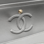CHANEL 22A SMALL CLASSIC DOUBLE FLAP BAG LAMBSKIN GREY LGHW(MICROCHIP)