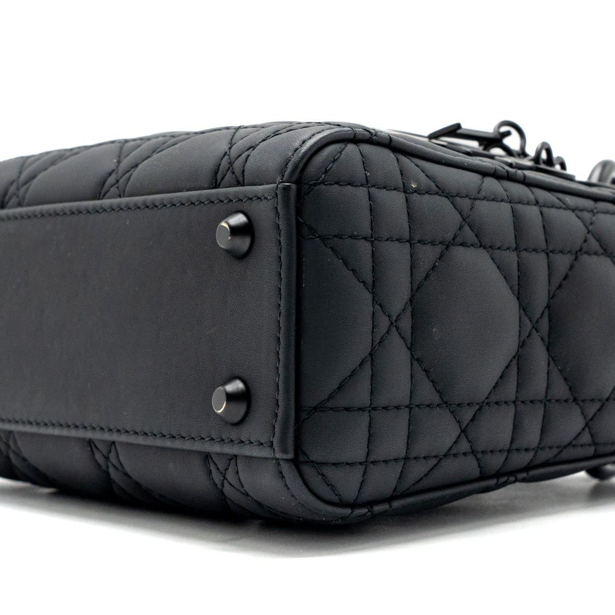 DIOR MINI LADY DIOR CANNAGE CALFSKIN BLACK WITH BLACK HARDWARE