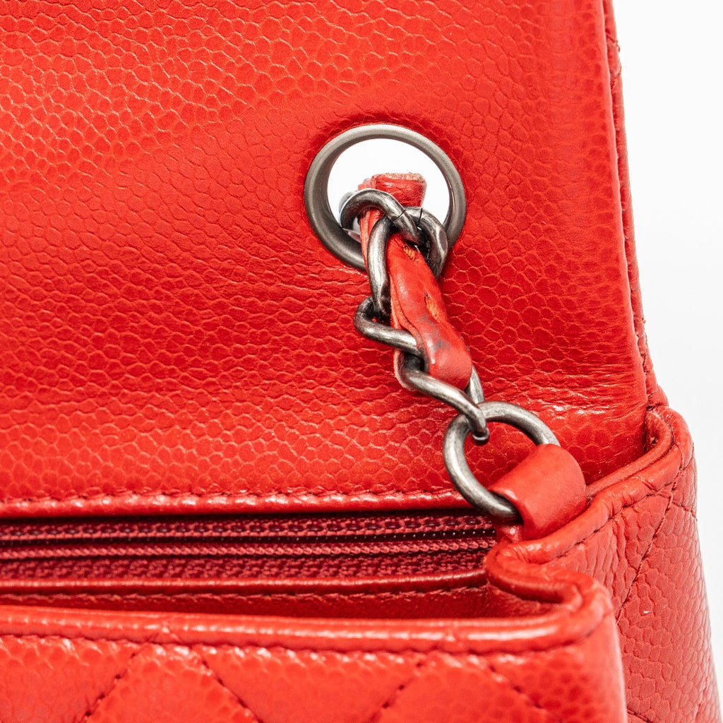 CHANEL MINI RECTANGULAR FLAP BAG CAVIAR RED RUTHENIUM HARDWARE