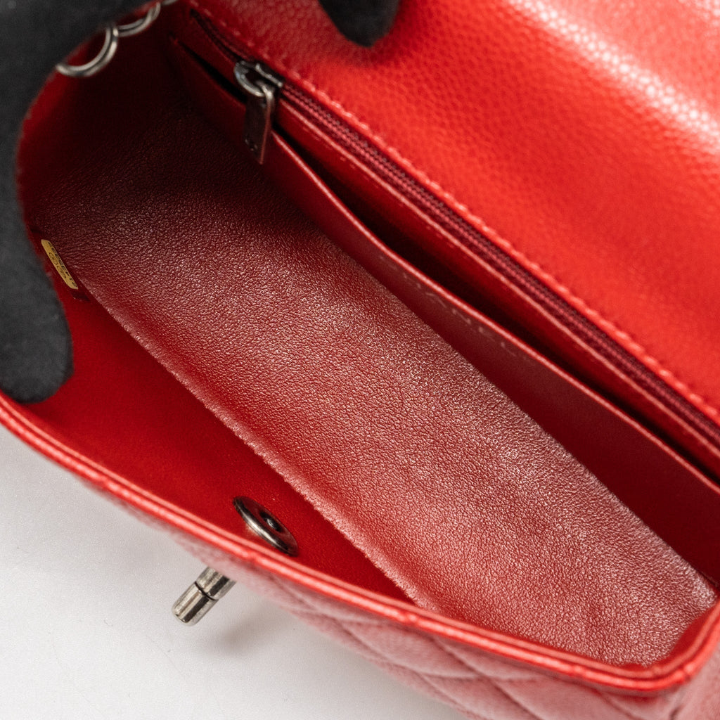 CHANEL MINI RECTANGULAR FLAP BAG CAVIAR RED RUTHENIUM HARDWARE
