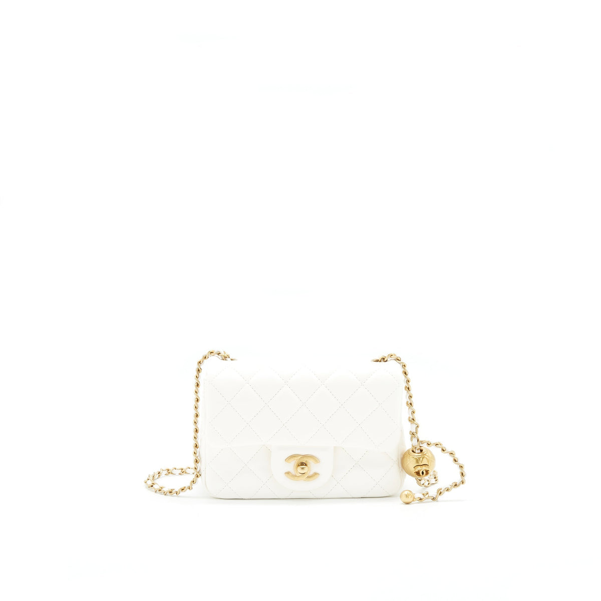 CHANEL 21B PEARL CRUSH SQUARE MINI FLAP BAG WHITE GHW