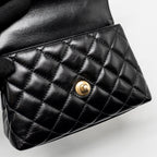 CHANEL DETAILED METAL TOP HANDLE MINI COCO HANDLE FLAP BAG SHINY CALFSKIN BLACK GHW (MICROCHIP)