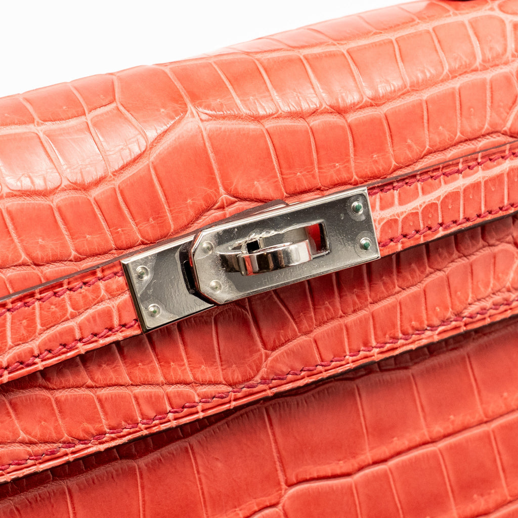 Hermes Kelly 25 Matt Crocodile Porous Bougainvillier SHW