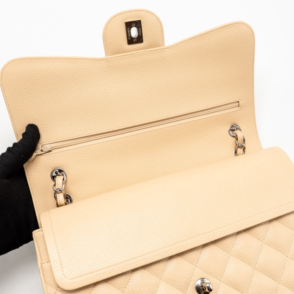 CHANEL JUMBO CLASSIC DOUBLE FLAP BAG CAVIAR BEIGE SHW