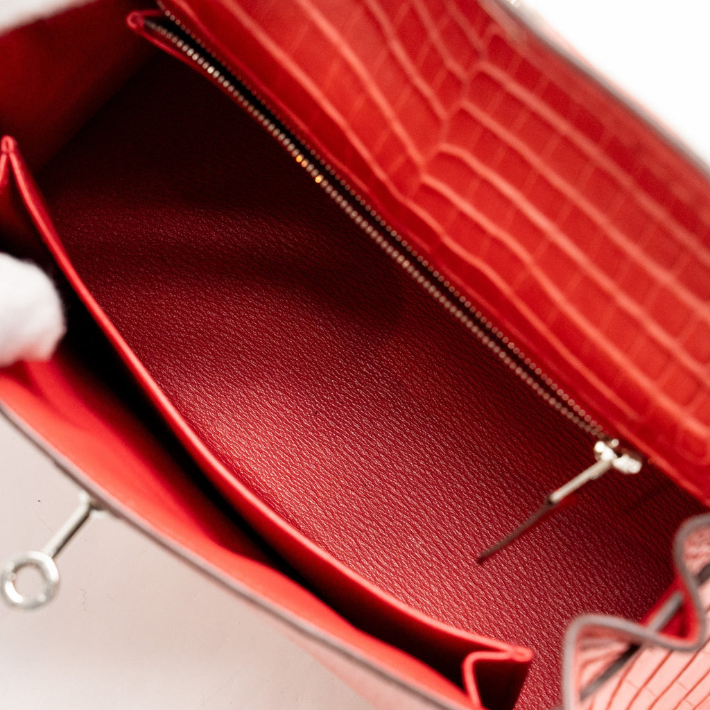 Hermes Kelly 25 Matt Crocodile Porous Bougainvillier SHW