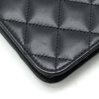 CHANEL MINI FLAP CARD HOLDER RIBBON CHAIN LAMBSKIN BLACK LGHW