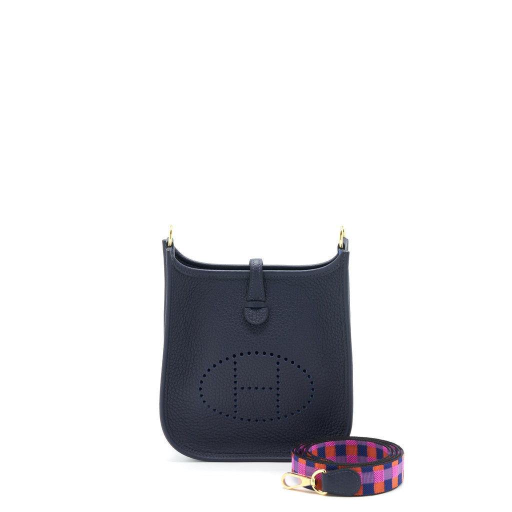 Hermes Mini Evelyne Clemence Blue Nuit Multicolor Strap GHW