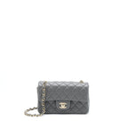 CHANEL 22A MINI RECTANGULAR FLAP BAG LAMBSKIN GREY LGHW (MICROCHIP).