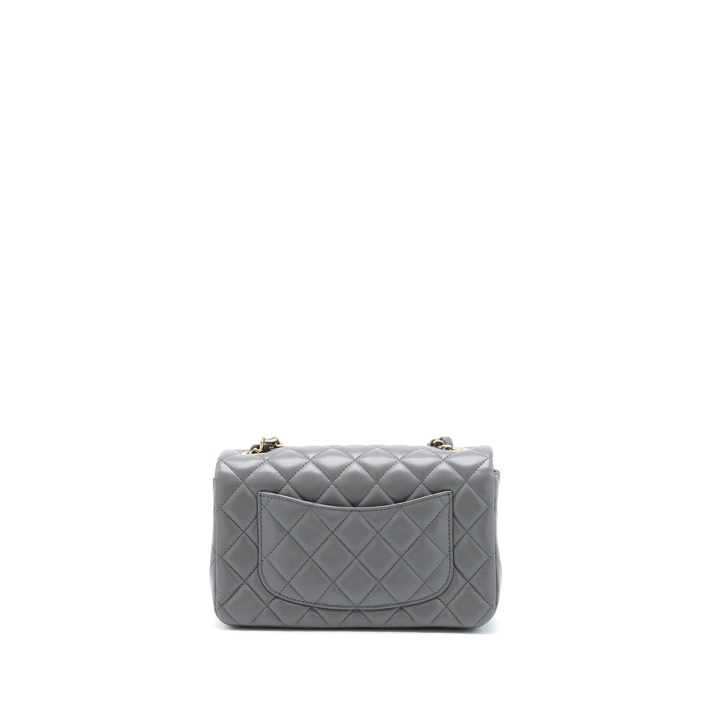 CHANEL 22A MINI RECTANGULAR FLAP BAG LAMBSKIN GREY LGHW (MICROCHIP).