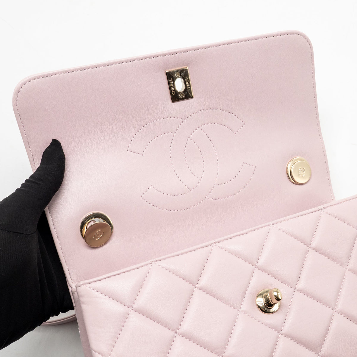 Chanel top handle trendy cc flap bag lambskin light pink LGHW