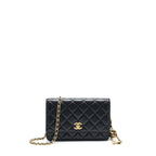 CHANEL 22S PEARL CRUSH WALLET ON CHAIN LAMBSKIN BLACK GHW (MICROCHIP)