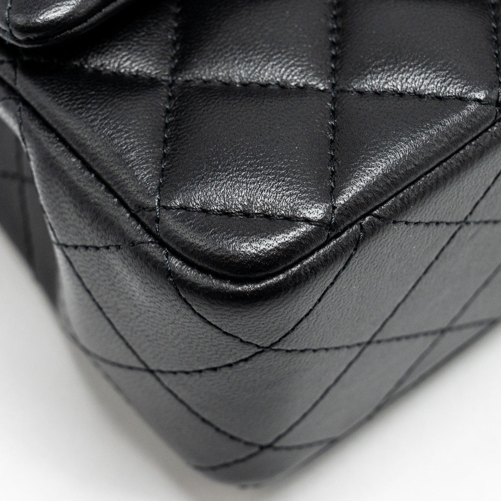 CHANEL TOP HANDLE MINI RECTANGULAR FLAP BAG LAMBSKIN BLACK LGHW (MICROCHIP)