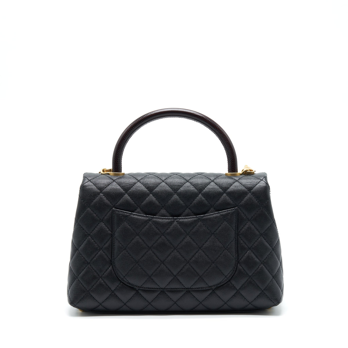 CHANEL MEDIUM COCO HANDLE WITH LIZARD EMBOSSED HANDLE CAVIAR BLACK GHW