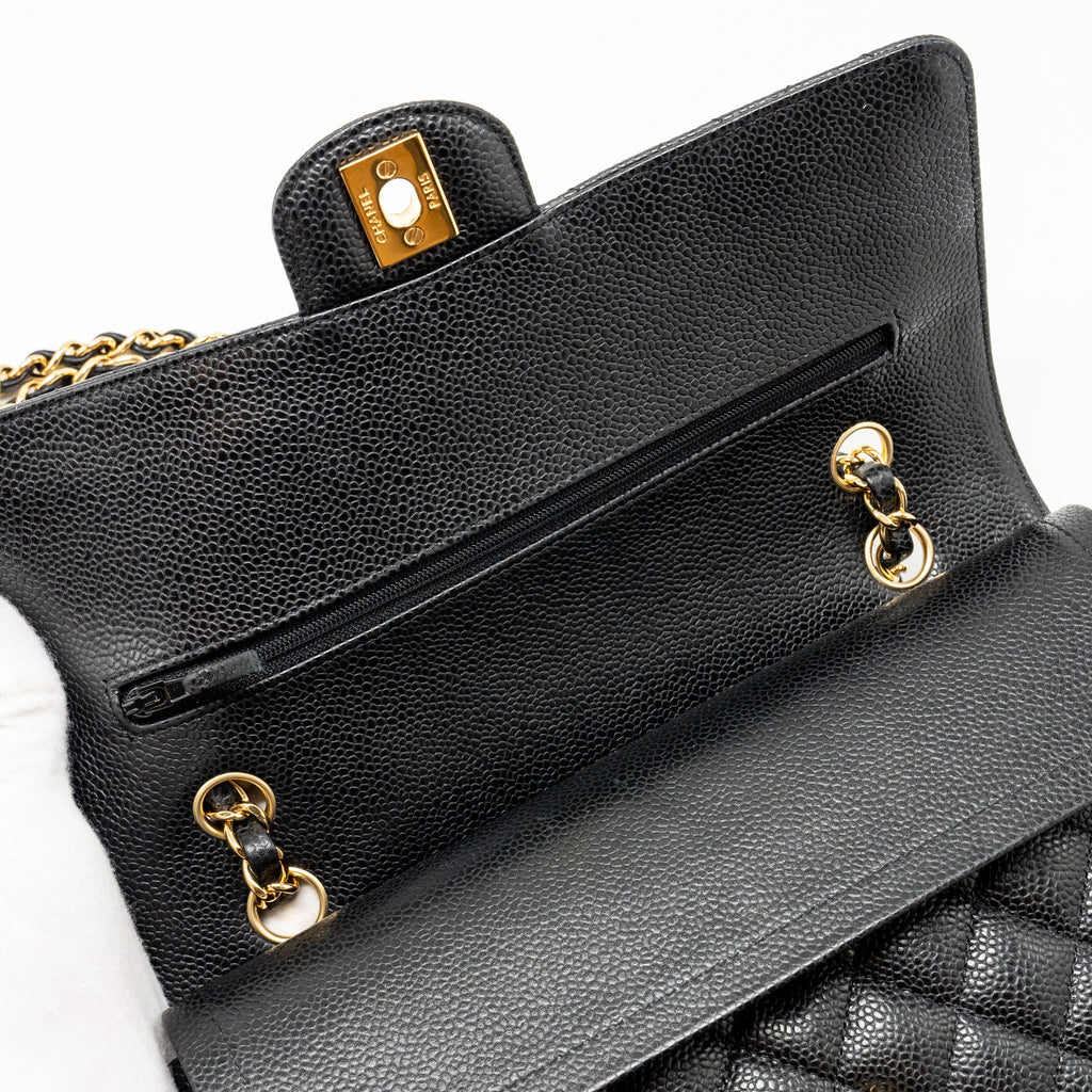 CHANEL MEDIUM CLASSIC DOUBLE  FLAP BAG CAVIAR  BLACK GHW