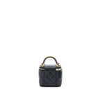CHANEL 22B DETAILED TOP HANDLE MINI VANITY WITH CHAIN LAMBSKIN BLACK BRUSHED GHW